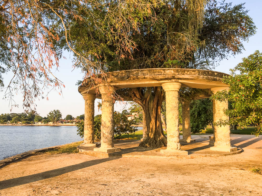 Paqueta Island templae in the park at sunset